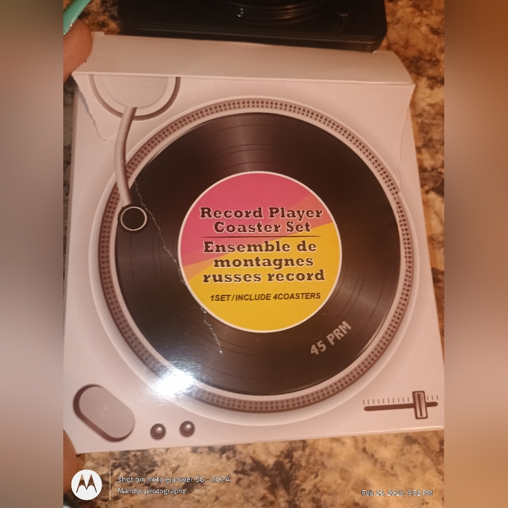 Record player coasters. So cute. You can put a different record on the top. New - Picture 3 of 5